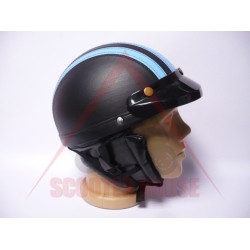 Helmet -EU- black leather with blue stripes,universal size, model 2270