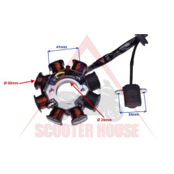 Stator -EU- GY6 (4 timpi) 50 cc (139QMA / B) - 8 înfășurări, 4 cabluri