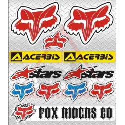 Σετ αυτοκόλλητων -PLUS2HP- Acerbis, Fox, Alpinestars κόκκινο, μέγεθος - 195x225mm