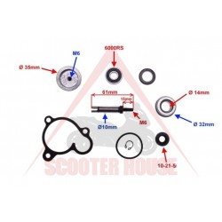 Ремонтен комплект водна помпа -WM- YAMAHA/MINARELLI/APRILIA/MALAGUTI/ITALJET/MBK/Majesty 250-300cc