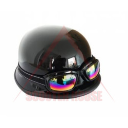 Helmet -eu- black with glasses, Open face, model German retro 72055