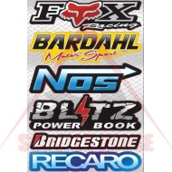 Set de autocolante -PLUS2HP- FOX, Bardahl, Nos, Blitz, Bridgestone, Recaro, dimensiune - 150x215mm